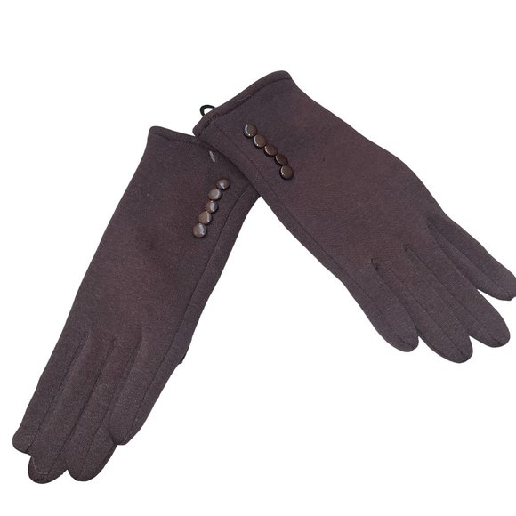 BYOS Accessories - BYOS,  Women's, Chocolate Brown, Gloves w/Faux Fur Lining & Button Details